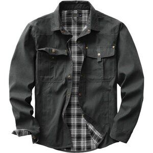 Men's Flannel Lined Shacket Jacket Plaid Brushed Lining Cowboy Western Twill